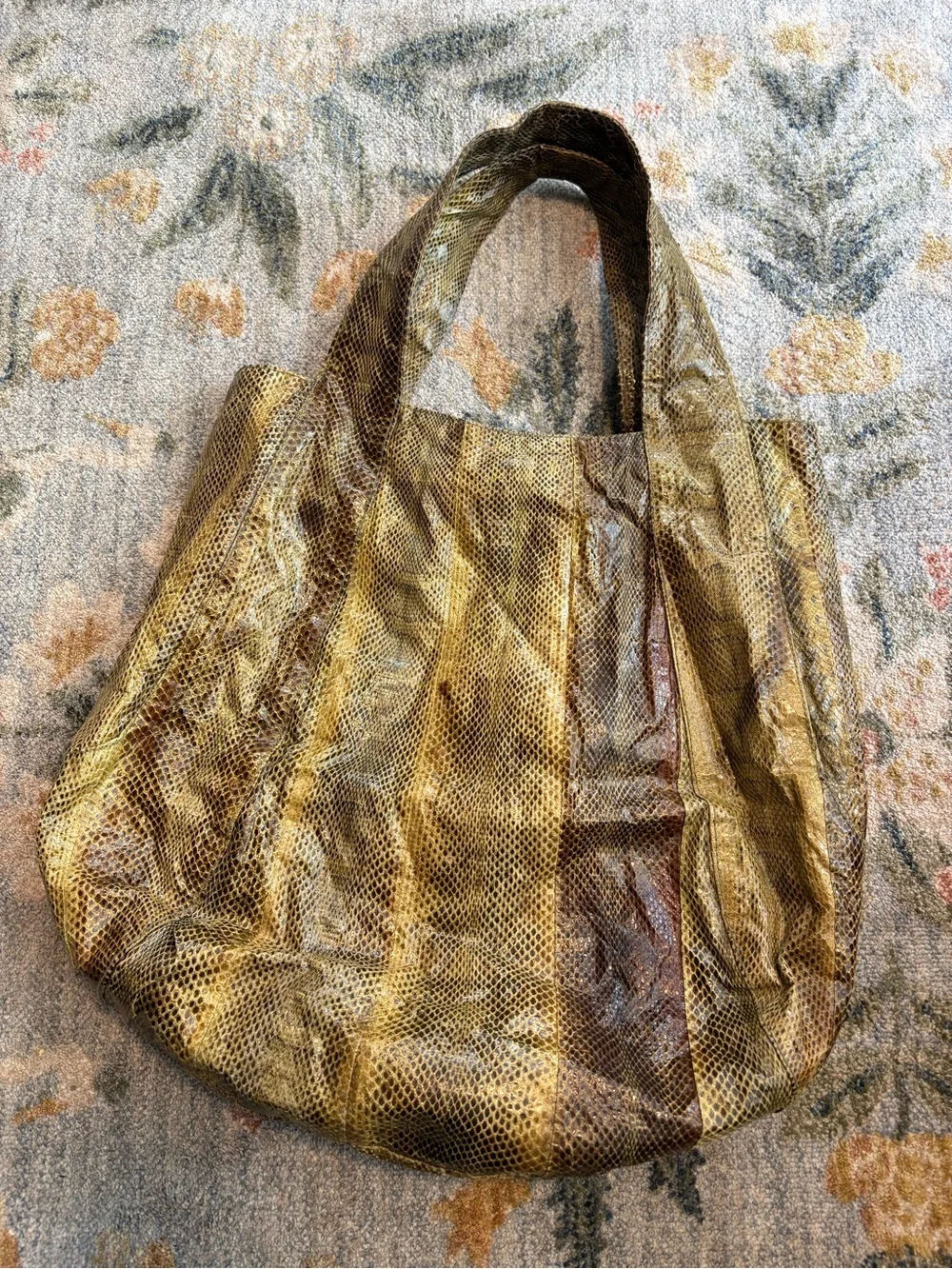 Beirn Jenna Tote Bag Genuine Watersnake Snakeskin Metallic Gold Large